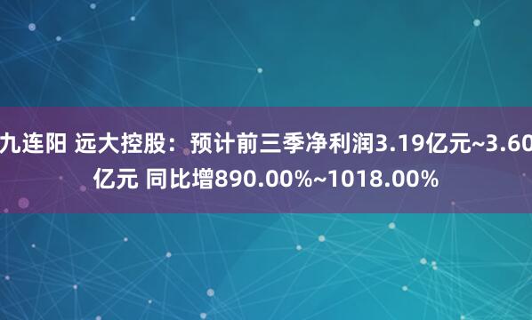 九连阳 远大控股：预计前三季净利润3.19亿元~3.60亿元 同比增890.00%~1018.00%