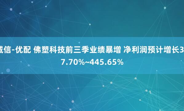 诚信-优配 佛塑科技前三季业绩暴增 净利润预计增长367.70%~445.65%